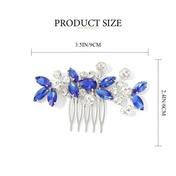 ?Women Blue Crystal Wedding Hair Comb Rhinestone Hair Piece Bridal Headpieces main image 8